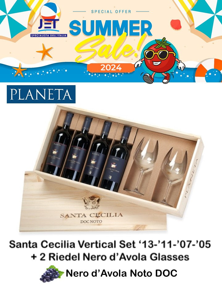 Santa Cecilia Vertical collection (2013-2011-2007-20005) + 2 Riedel "Nero d'Avola" Glass